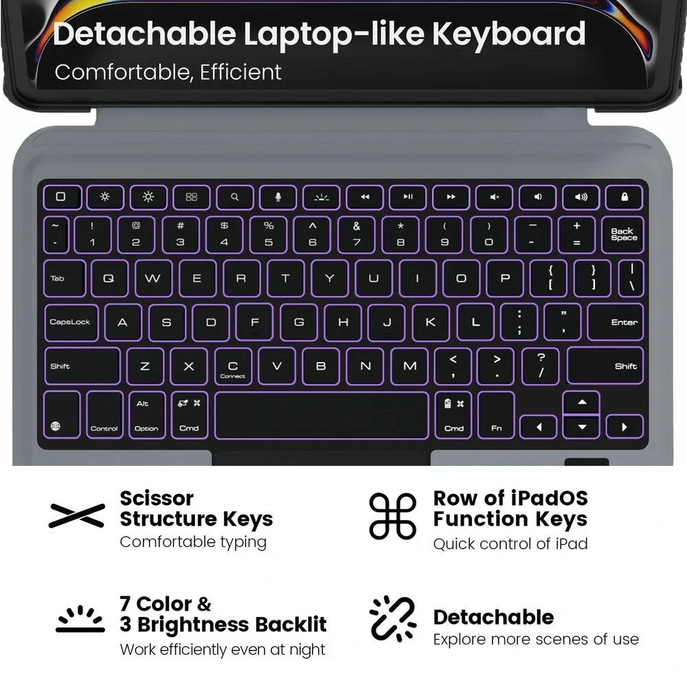 Nillkin iPad Pro 11 M5 M4 2025 2024 Case Backlit Keyboard Trackpad Rugged Black